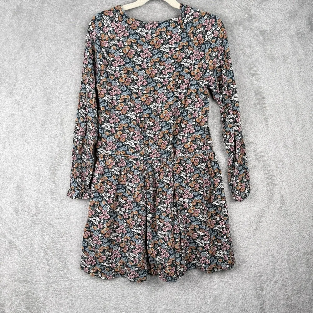 Zara Dress Girls 11/12 Multicolor Floral L/S Lined Circle Skirt Keyhole Neckline